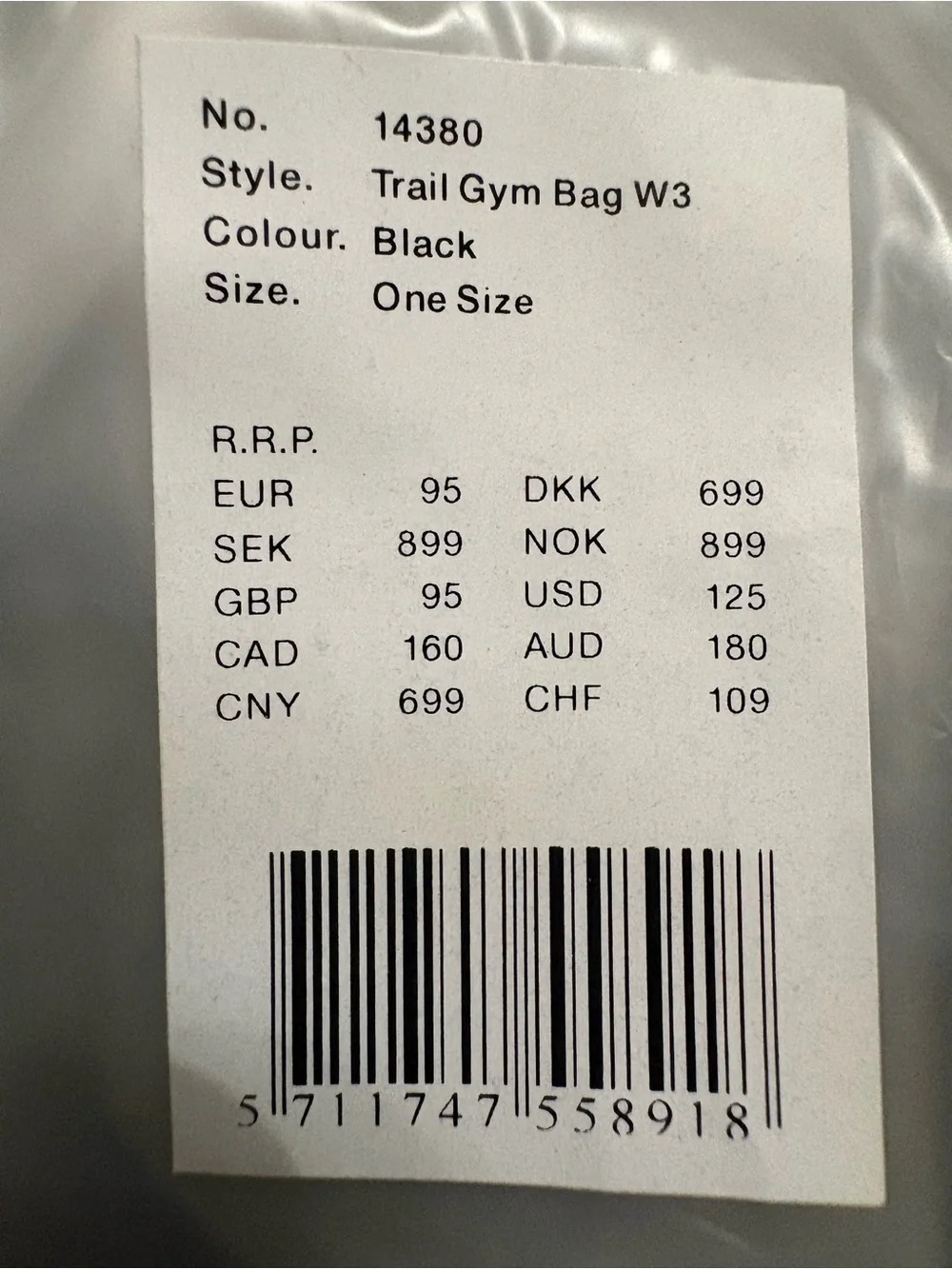 Trail Gym Bag Travel Hiking Gear Black
